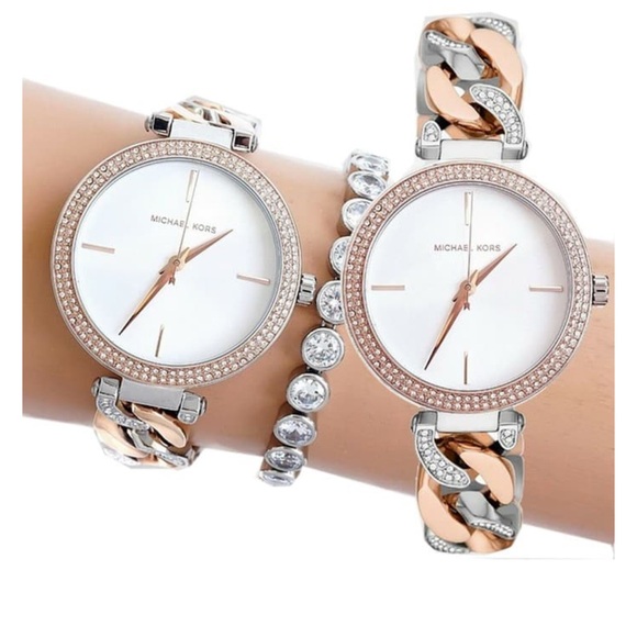 Michael Kors silver & rose gold Women's Watch braided - Picture 1 of 8